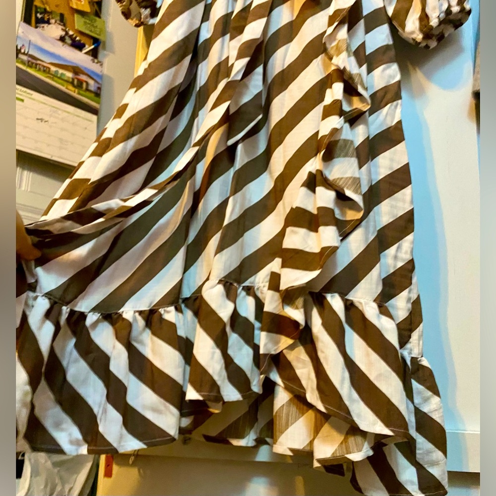 NEW**LANE BRYANT, POCKETS, LONG SLEEVE, LINED BROWN STRIP MIDI DRESS, - Picture 6 of 11
